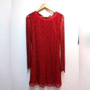 H by Halston Red Lace Tie Neck Shift Dress